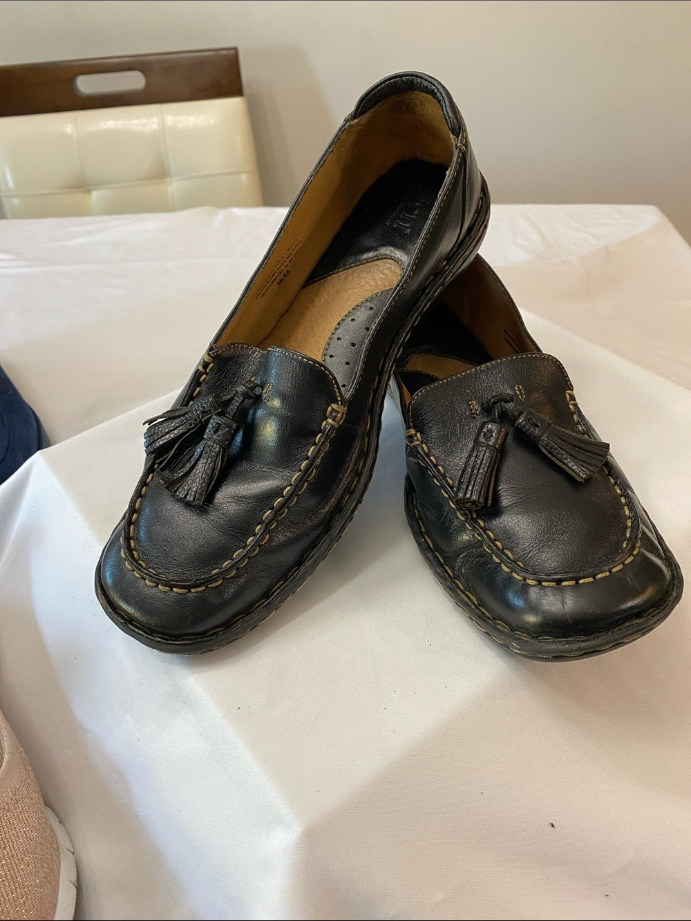 Women Black Leather Tassel Loafers